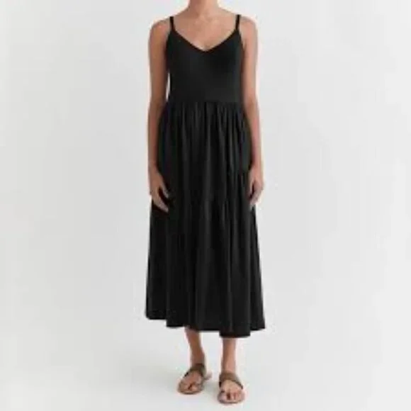Cuyana Black Tiered Cami Midi Dress Organic Cotton with Pockets XL - Picture 1 of 10